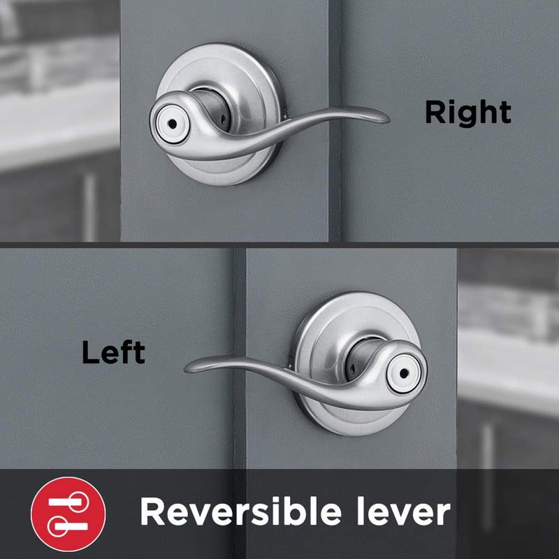 Kwikset Tustin Interior Privacy Door Handle with Lock  Door Lever For Bathroom and Bedroom  Satin Chrome Reversible Keyless Turn Lock - Image 4